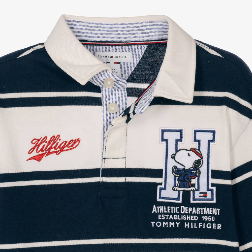 Tommy Hilfiger-Navy Blue & Ivory Peanuts Rugby Shirt | Childrensalon