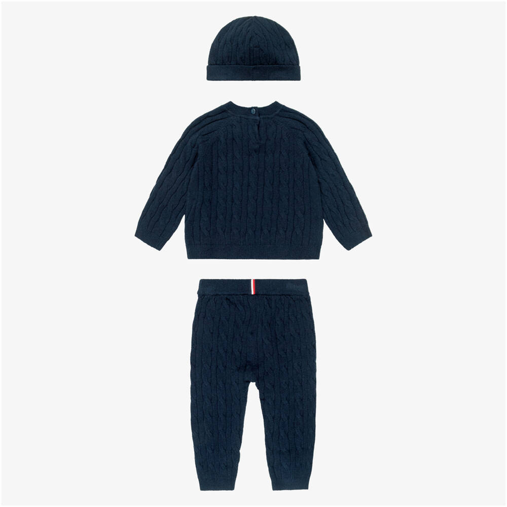 Tommy Hilfiger-Navy Blue Knitted Baby Trouser Set | Childrensalon