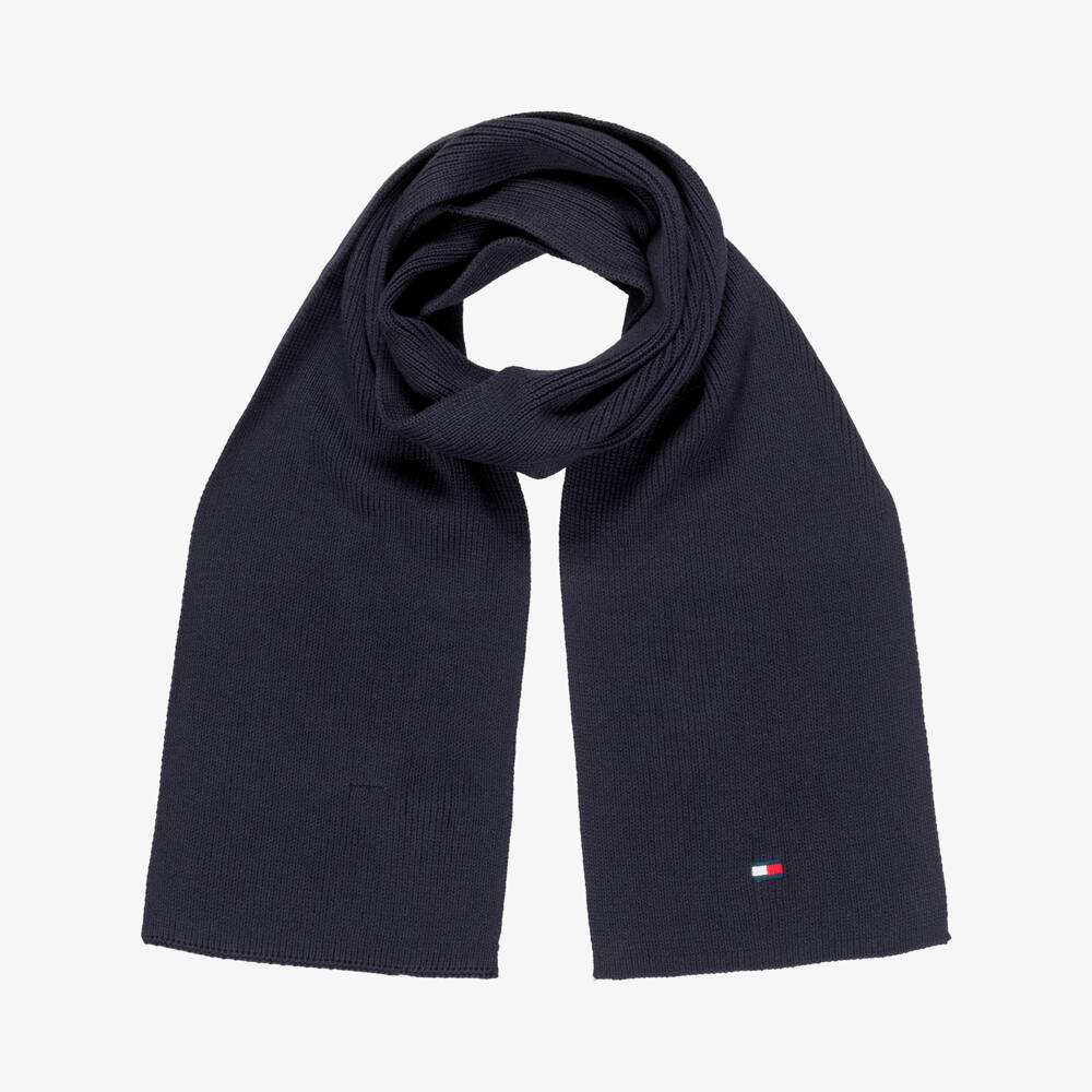 Tommy Hilfiger-Navy Blue Knitted Cotton Bean Hat & Scarf Set | Childrensalon