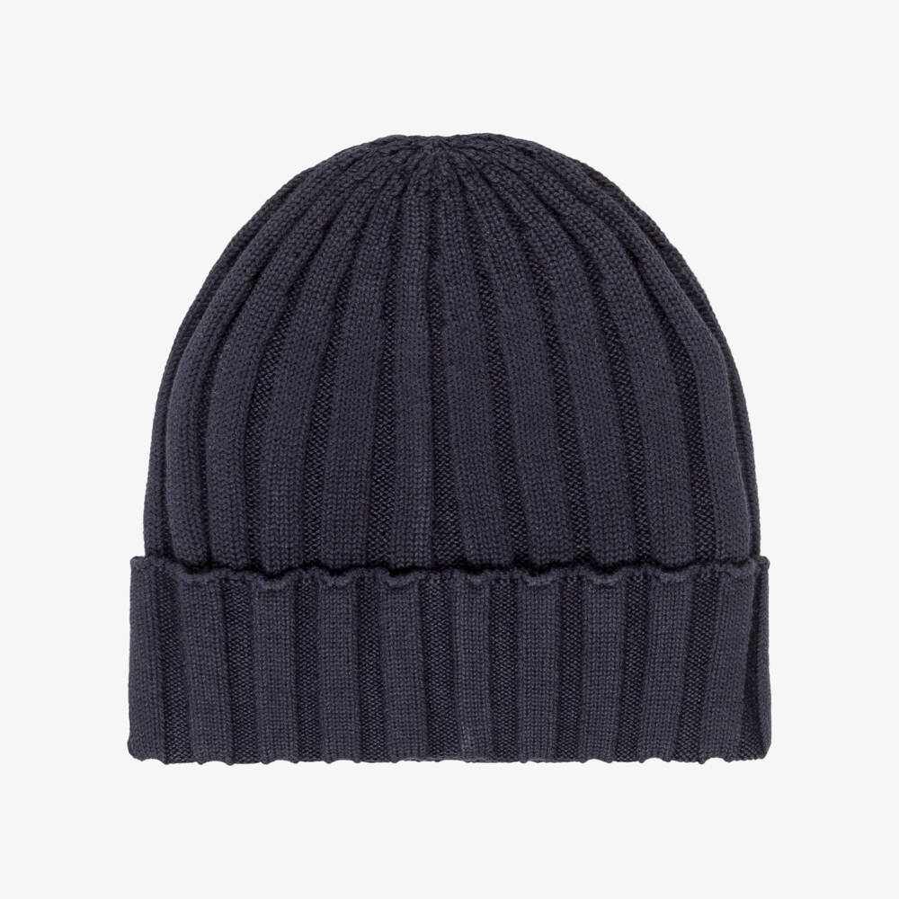 Tommy Hilfiger-Navy Blue Knitted Cotton Bean Hat & Scarf Set | Childrensalon