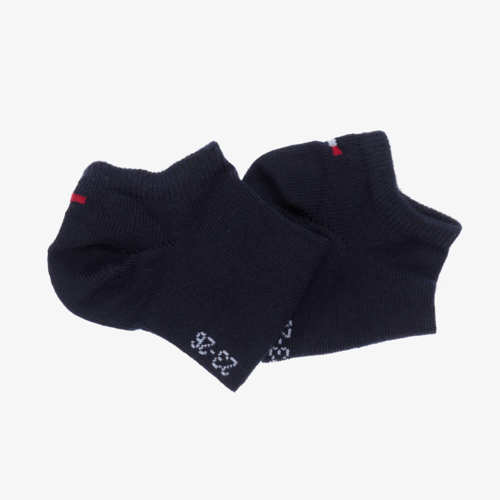 Tommy Hilfiger-Navy Blue Knitted Cotton Trainer Socks (2 Pack) | Childrensalon