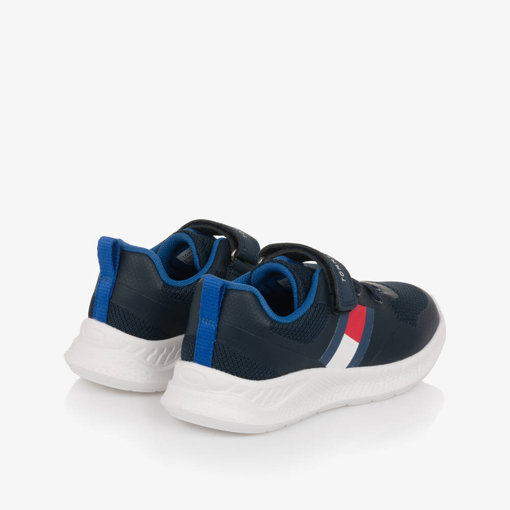 Tommy Hilfiger-Navy Blue Mesh Velcro Trainers with Flag Logo | Childrensalon