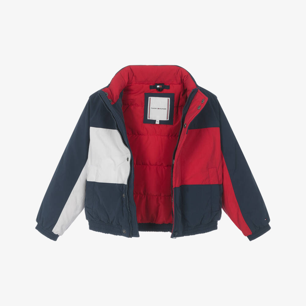 Tommy Hilfiger-Navy Blue Padded Jacket with Large Flag Motif | Childrensalon