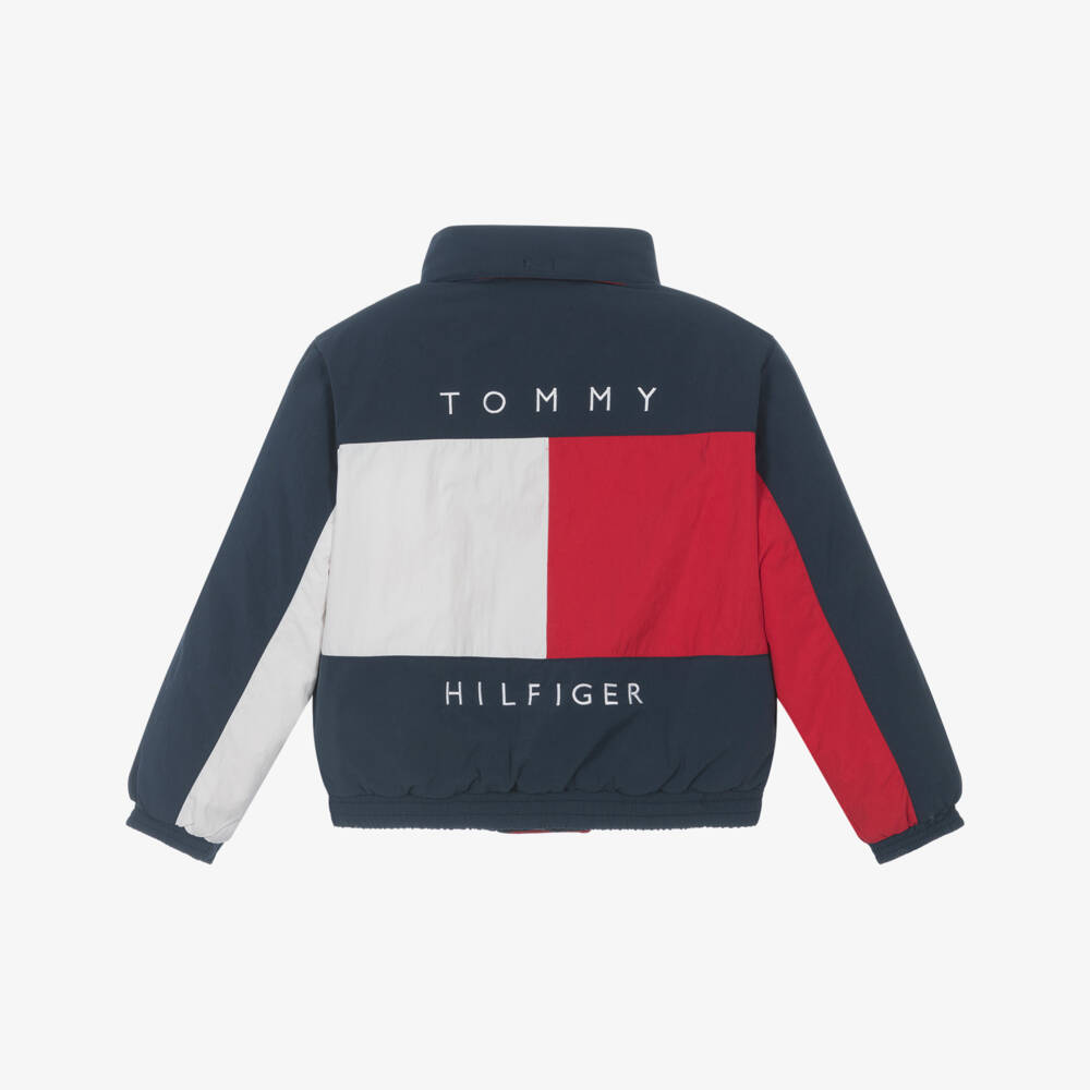 Tommy Hilfiger-Navy Blue Padded Jacket with Large Flag Motif | Childrensalon