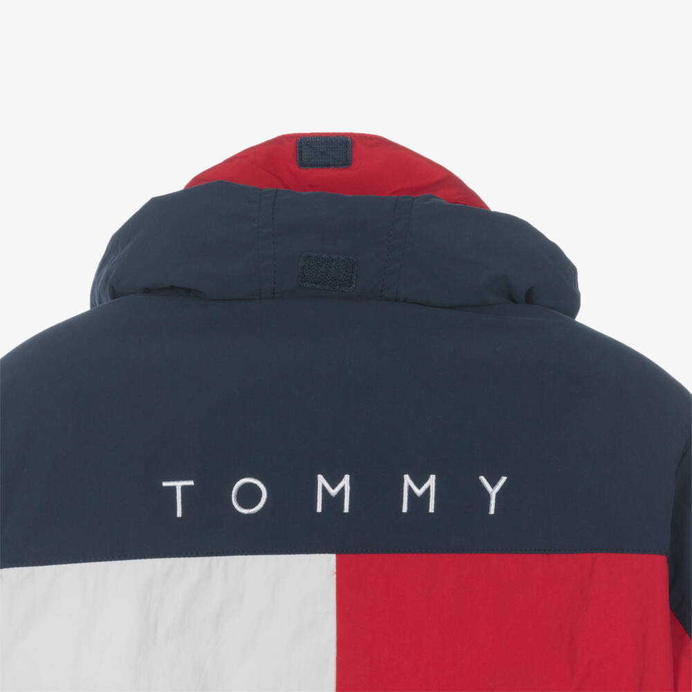 Tommy Hilfiger-Navy Blue Padded Jacket with Large Flag Motif | Childrensalon