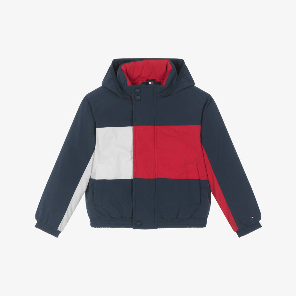 Tommy Hilfiger-Navy Blue Padded Jacket with Large Flag Motif | Childrensalon