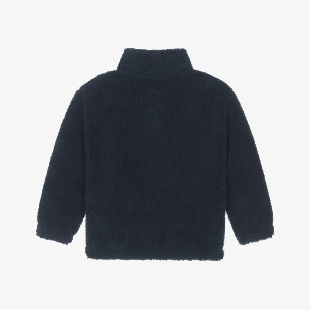 Tommy Hilfiger-Navy Blue Sherpa Fleece Sweatshirt with Heritage Flag Logo | Childrensalon