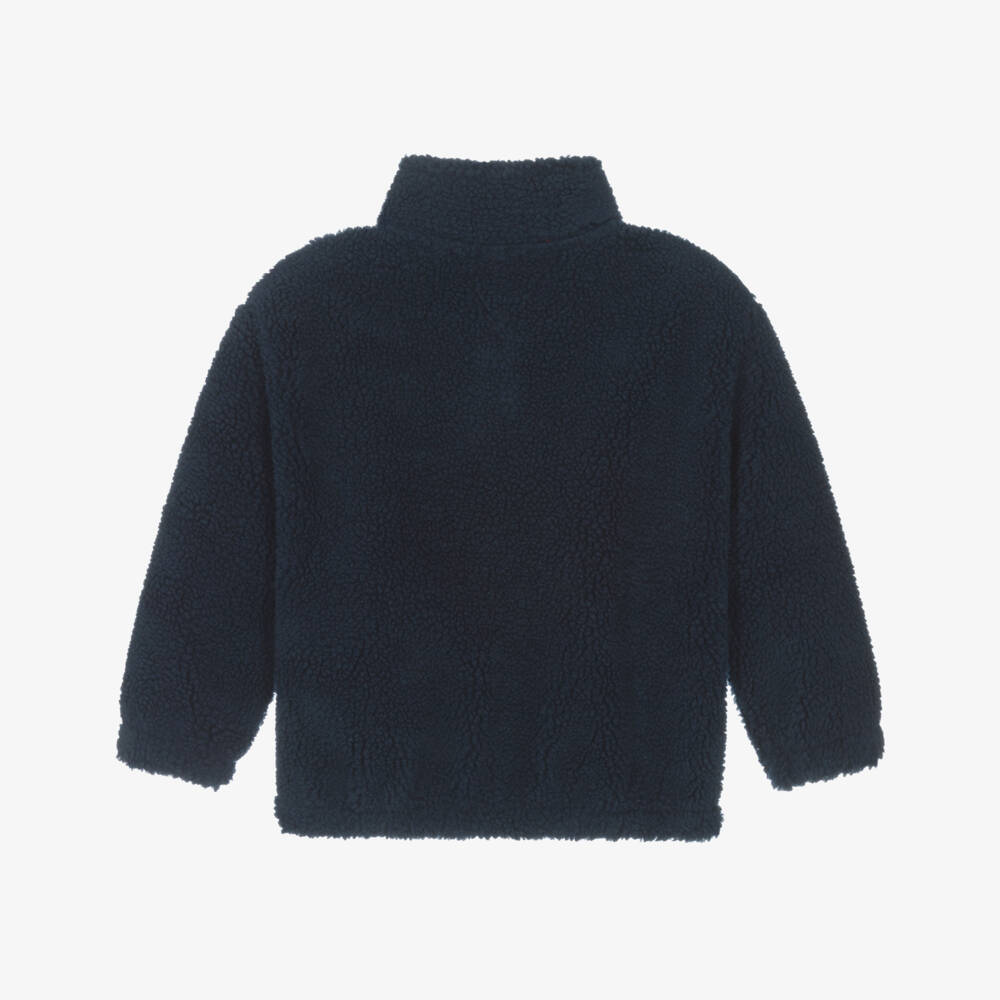 Tommy Hilfiger-Navy Blue Sherpa Fleece Sweatshirt with Heritage Flag Logo | Childrensalon