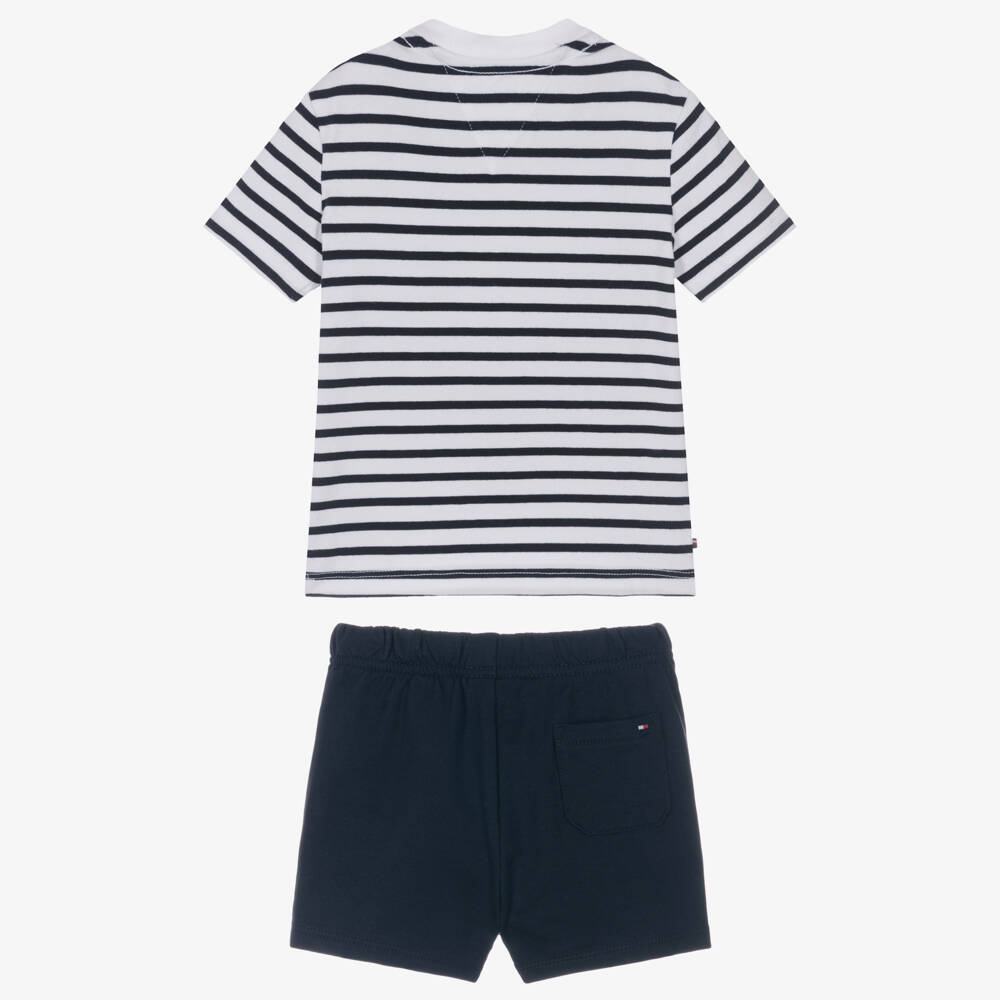 Tommy Hilfiger-Navy Blue Stripe Cotton Jersey Baby Shorts Set | Childrensalon