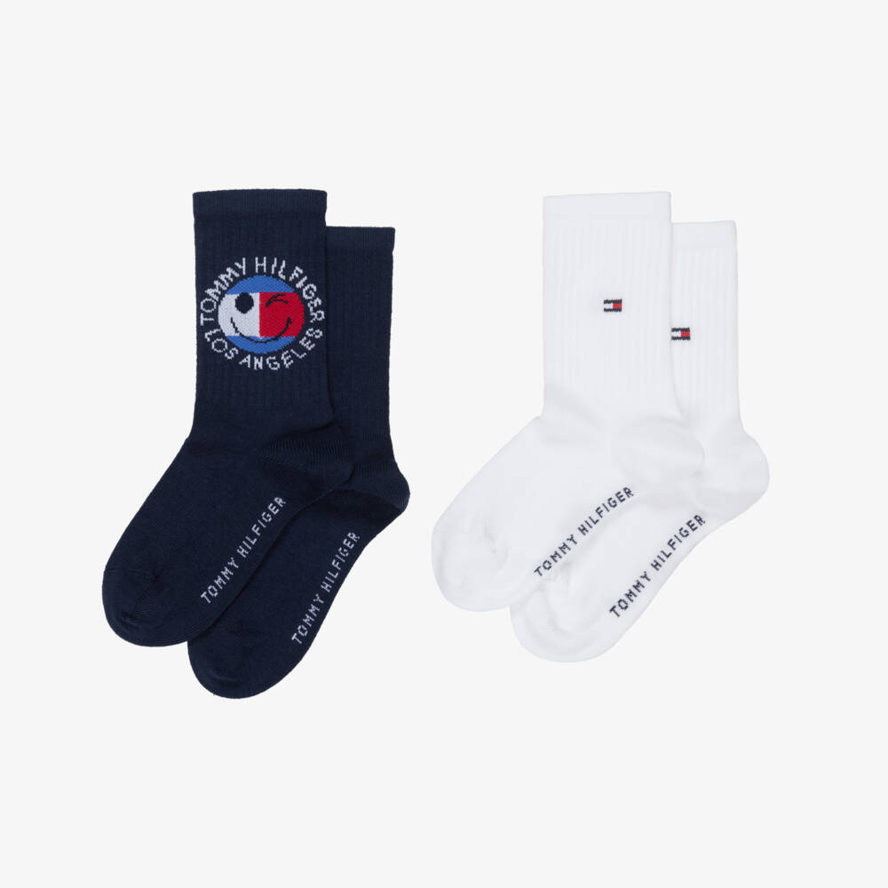Tommy Hilfiger-Navy Blue & White Smiley Flag Logo Socks | Childrensalon