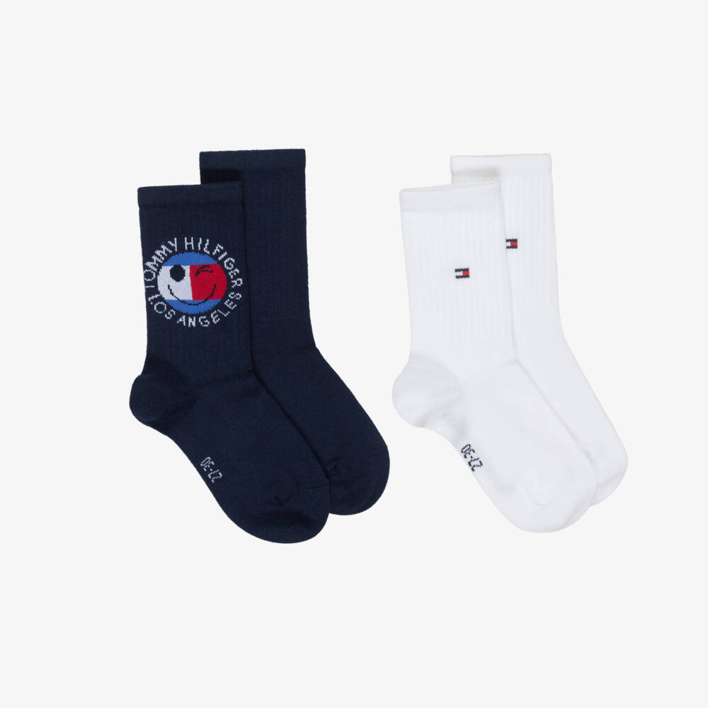 Tommy Hilfiger-Navy Blue & White Smiley Flag Logo Socks | Childrensalon
