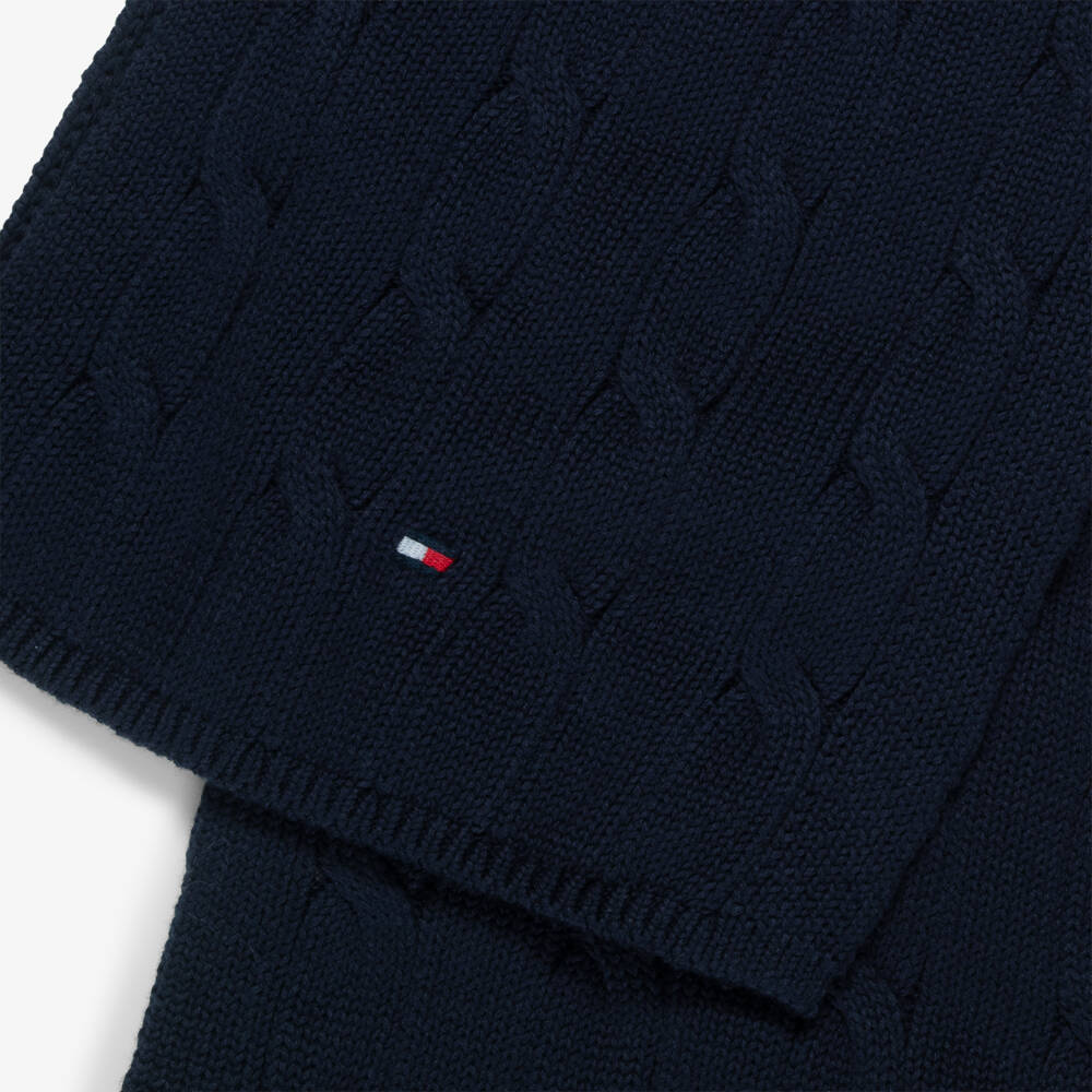 Tommy Hilfiger-Navy Cotton Cable Knit Scarf (150cm) | Childrensalon