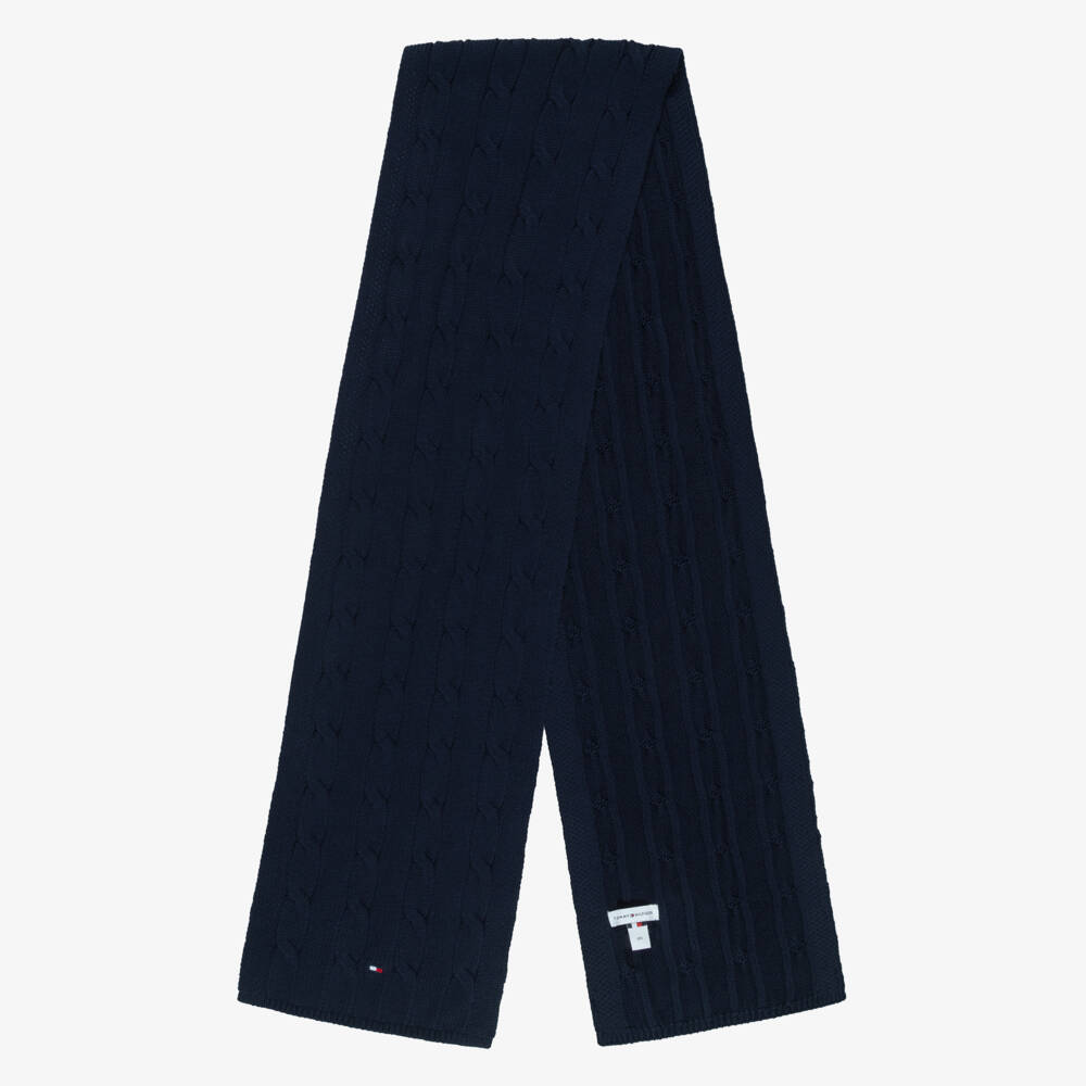 Tommy Hilfiger-Navy Cotton Cable Knit Scarf (150cm) | Childrensalon