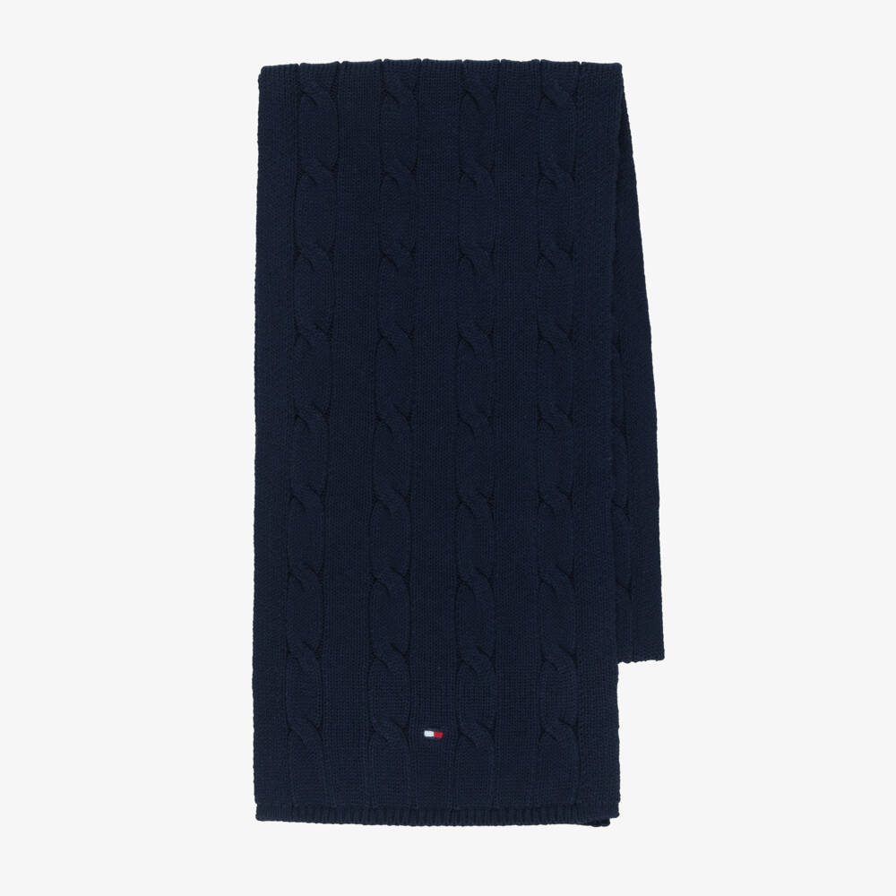 Tommy Hilfiger-Navy Cotton Cable Knit Scarf (150cm) | Childrensalon