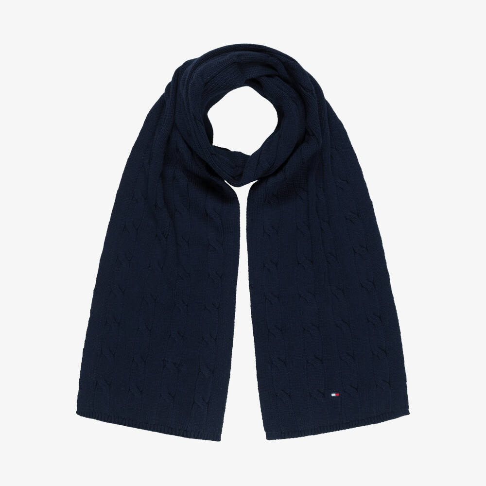 Tommy Hilfiger-Navy Cotton Cable Knit Scarf (150cm) | Childrensalon