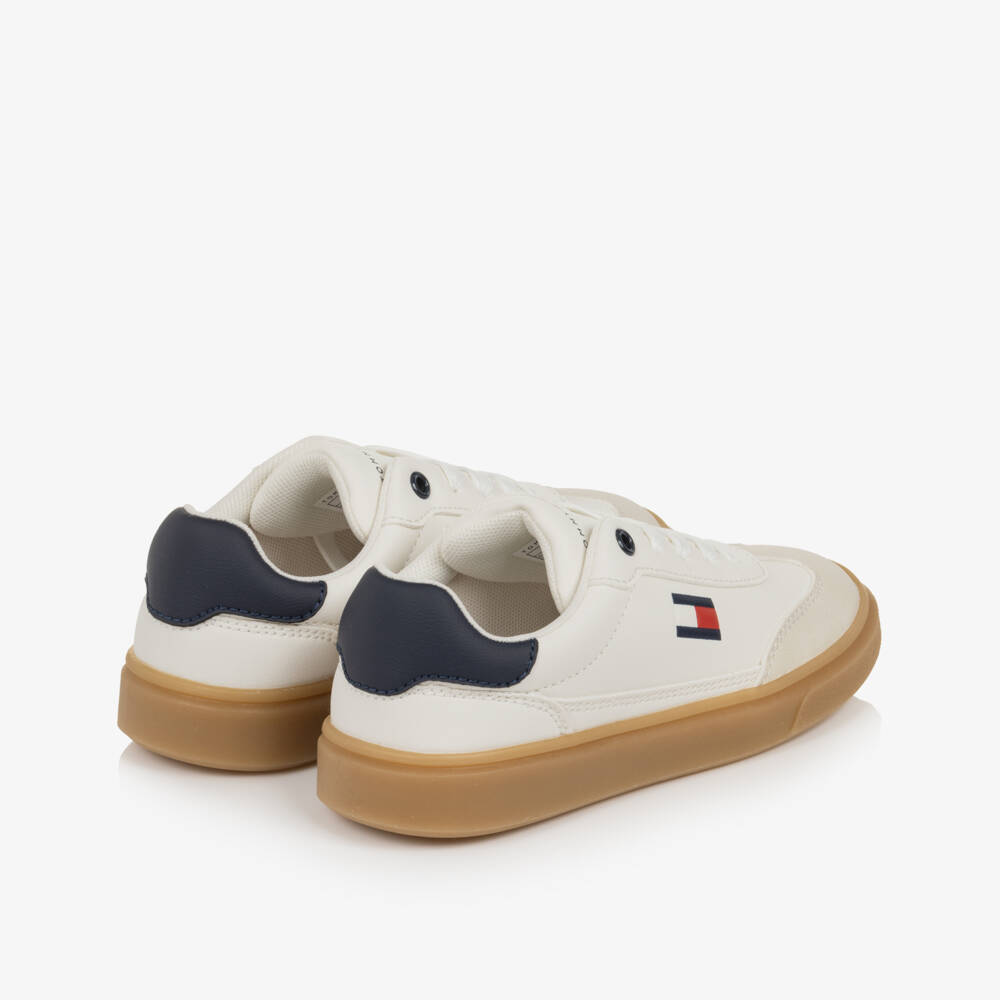 Tommy Hilfiger-Off-White & Beige Flag Trainers with Laces | Childrensalon