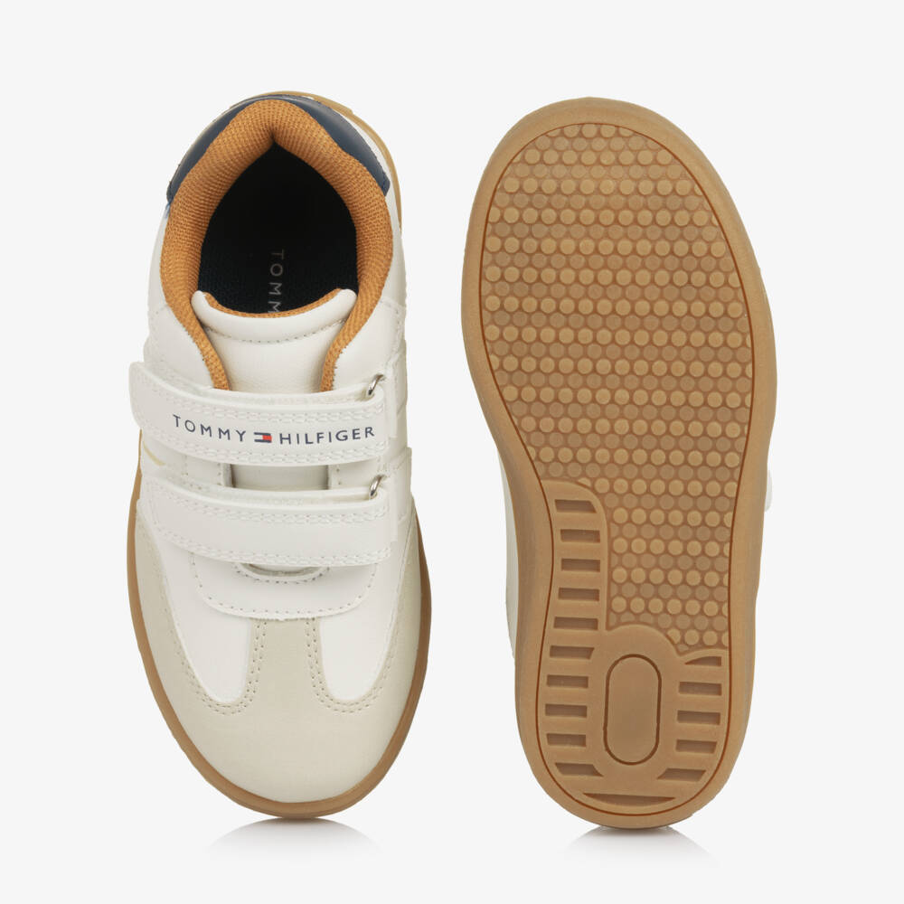 Tommy Hilfiger-Off-White Faux Leather Velcro Trainers | Childrensalon