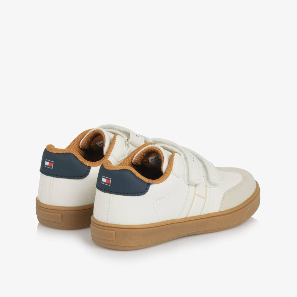 Tommy Hilfiger-Off-White Faux Leather Velcro Trainers | Childrensalon