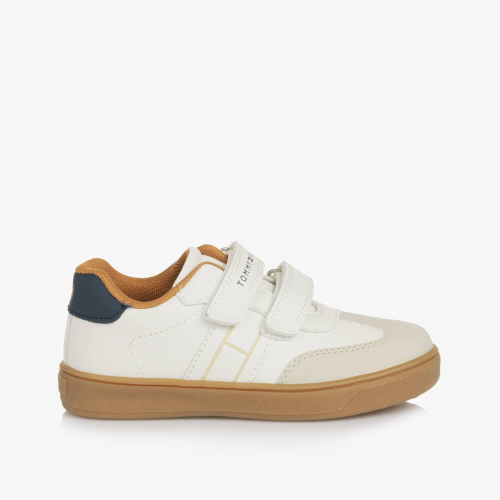 Tommy Hilfiger-Off-White Faux Leather Velcro Trainers | Childrensalon