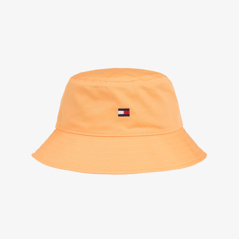 Tommy Hilfiger-Orange Cotton Bucket Hat with Embroidered Flag Logo | Childrensalon