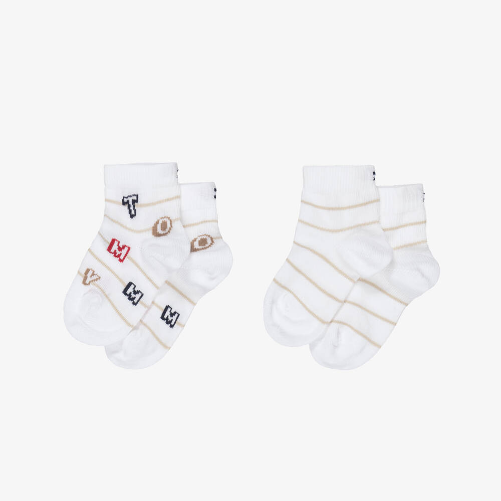 Tommy Hilfiger-Pale Beige & White Knitted Baby Socks (2 Pack) | Childrensalon