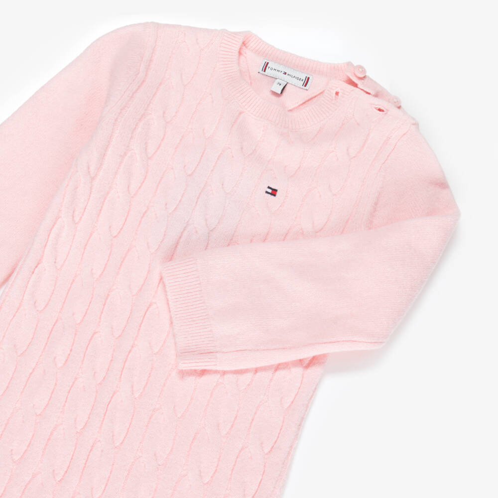 Tommy Hilfiger-Комбинезон розовый вязаный в косичку из хлопка | Childrensalon
