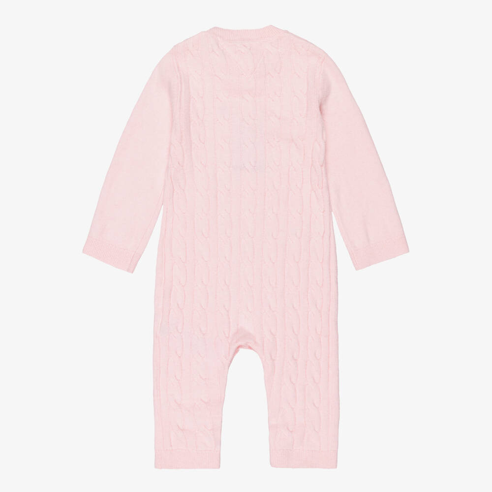 Tommy Hilfiger-Комбинезон розовый вязаный в косичку из хлопка | Childrensalon