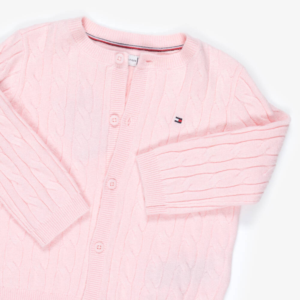 Tommy Hilfiger-Pink Cable Knit Baby Trouser Set | Childrensalon