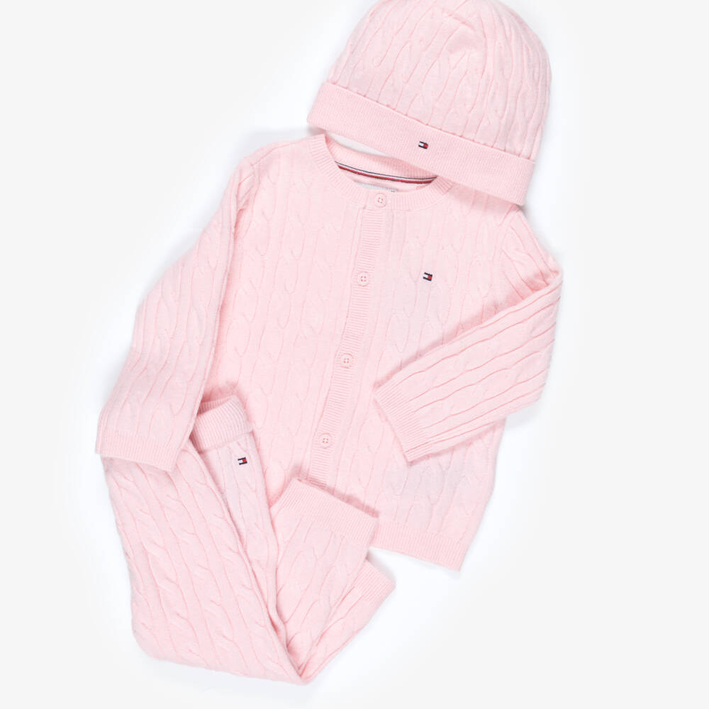 Tommy Hilfiger-Pink Cable Knit Baby Trouser Set | Childrensalon
