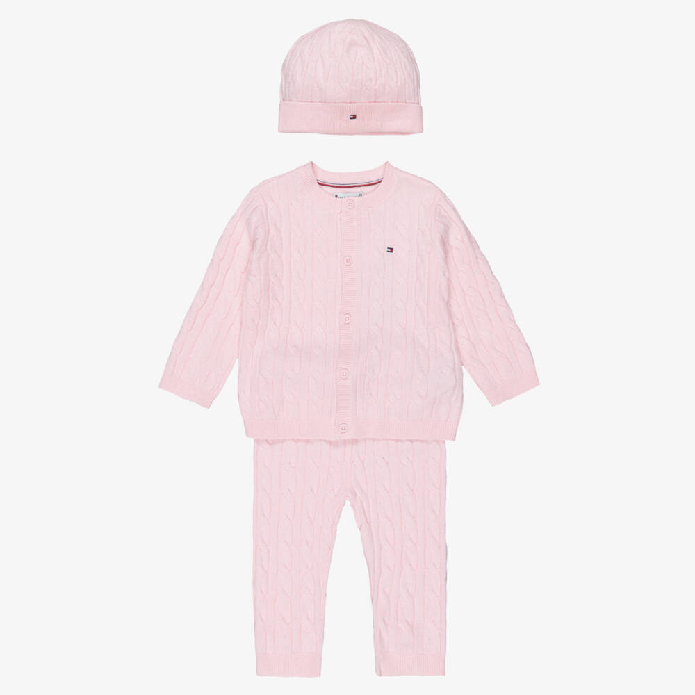 Tommy Hilfiger-Pink Cable Knit Baby Trouser Set | Childrensalon