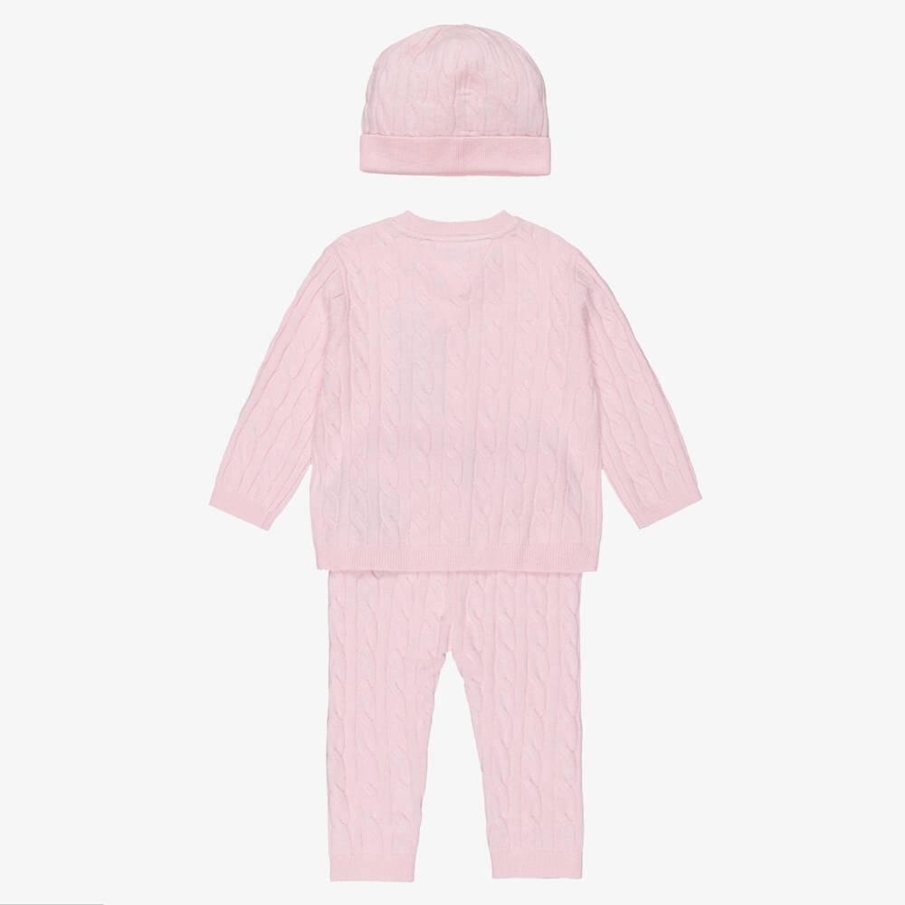Tommy Hilfiger-Pink Cable Knit Baby Trouser Set | Childrensalon