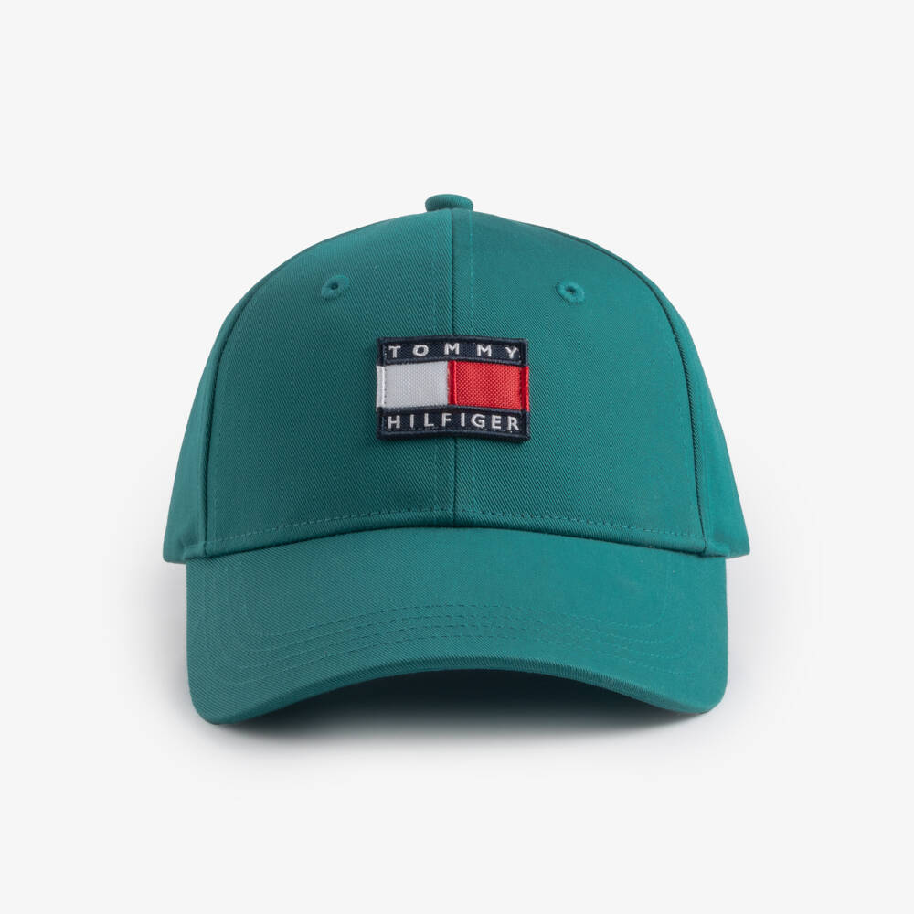 Tommy Hilfiger-Teal Green Flag Logo Patch Cap | Childrensalon