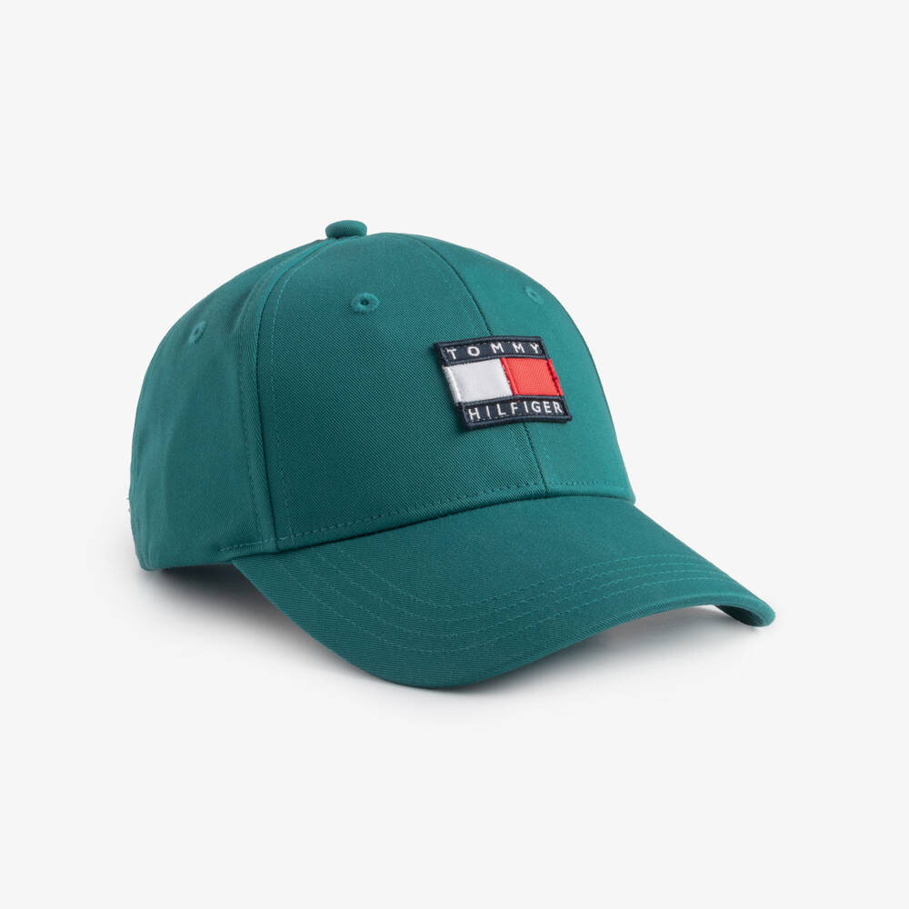 Tommy Hilfiger-Teal Green Flag Logo Patch Cap | Childrensalon