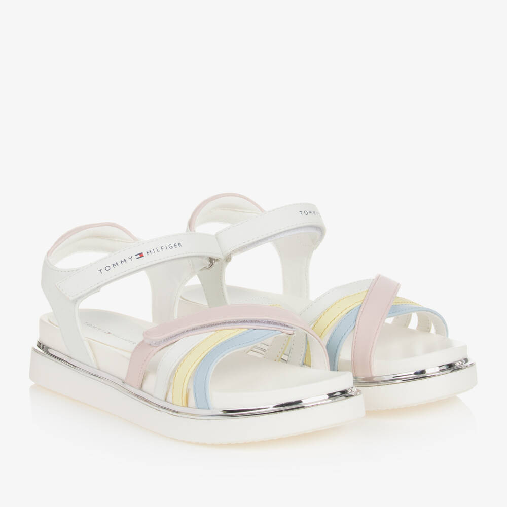 Tommy Hilfiger Teen Girls White Faux Leather Sandals Childrensalon
