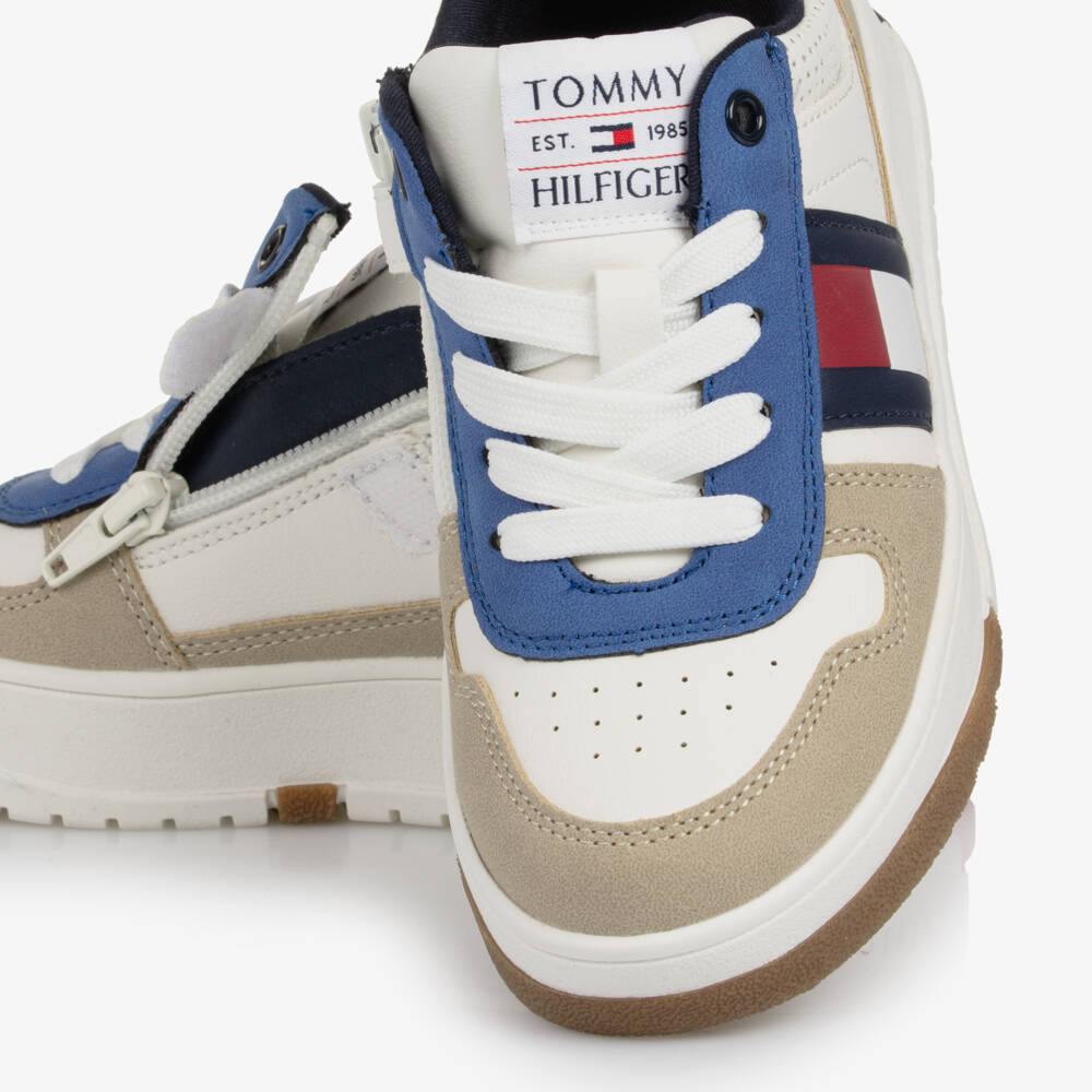 Tommy Hilfiger-White Colourblock Faux Leather Trainers  | Childrensalon