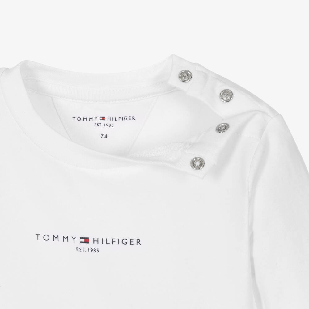 Tommy Hilfiger-توب بأكمام طويلة قطن لون أبيض للرضع | Childrensalon