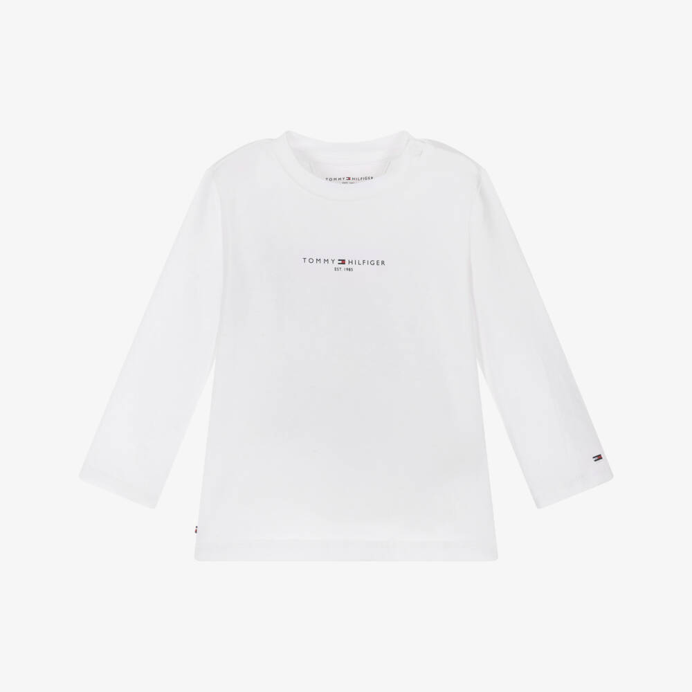 Tommy Hilfiger-توب بأكمام طويلة قطن لون أبيض للرضع | Childrensalon