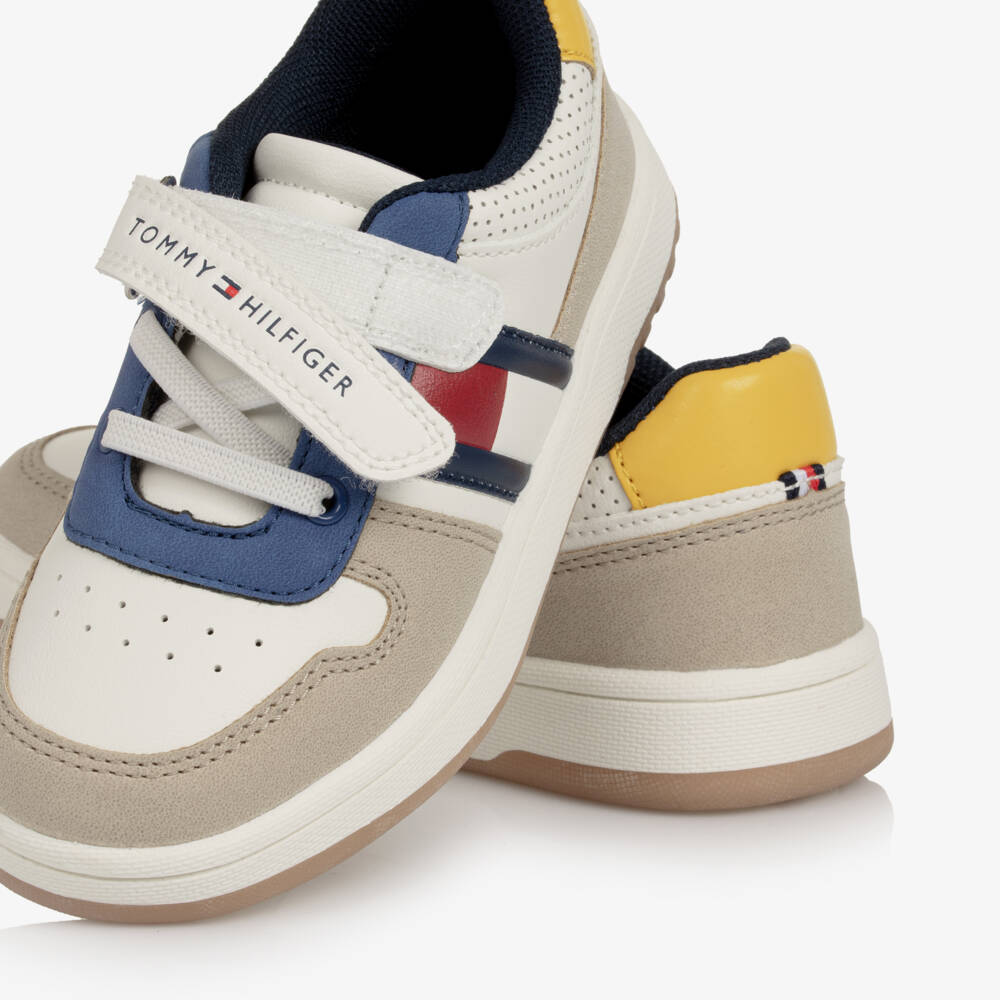 Tommy Hilfiger-White Faux Leather Colourblock Flag Trainers | Childrensalon