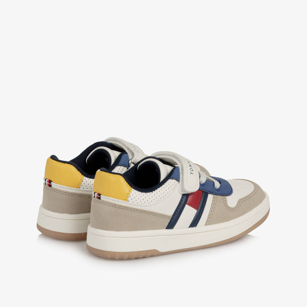 Tommy Hilfiger-White Faux Leather Colourblock Flag Trainers | Childrensalon