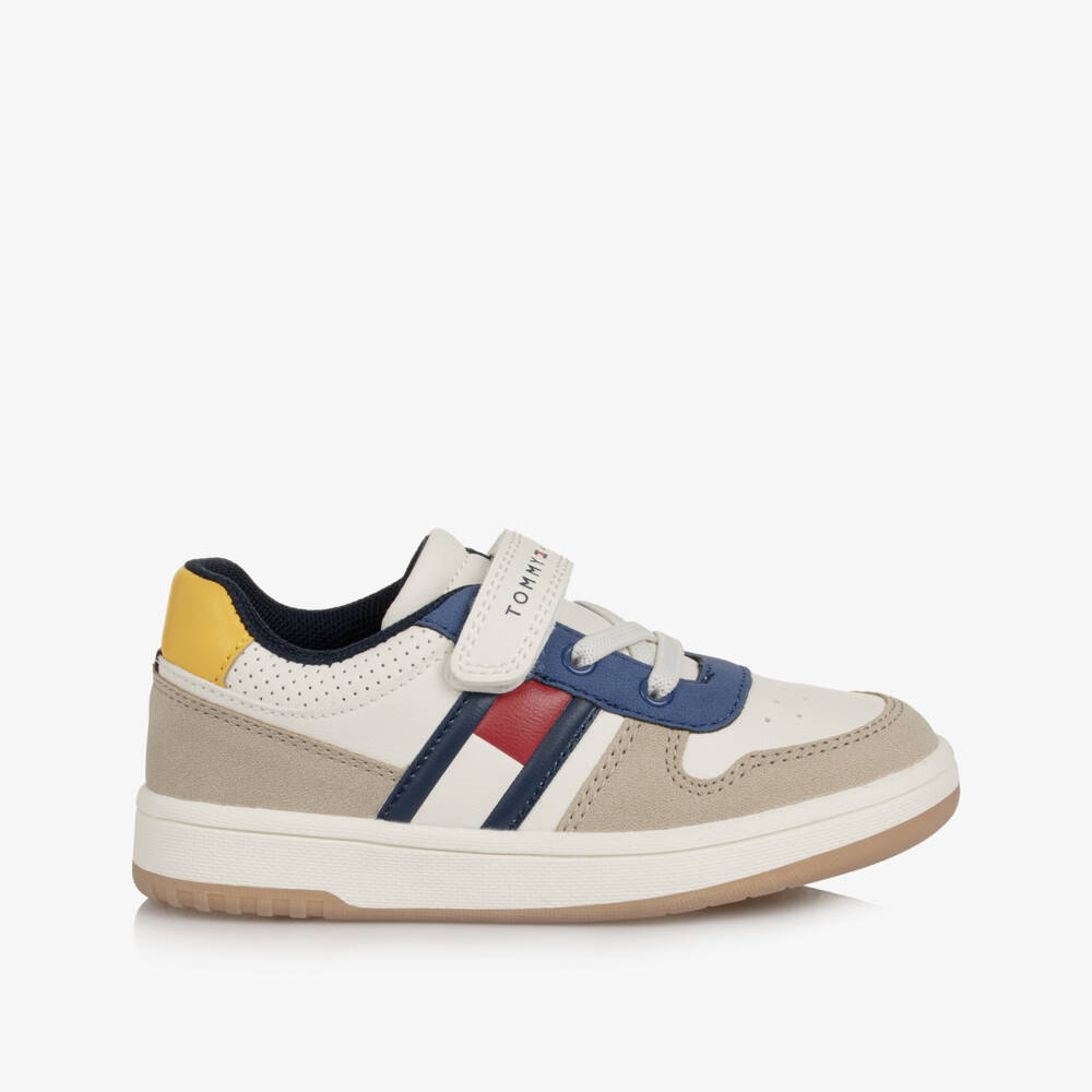 Tommy Hilfiger-White Faux Leather Colourblock Flag Trainers | Childrensalon