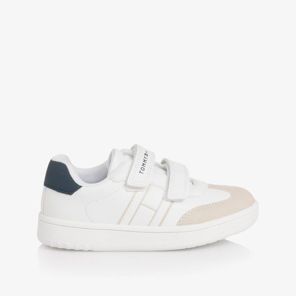 Tommy Hilfiger-White Faux Leather Velcro Trainers | Childrensalon
