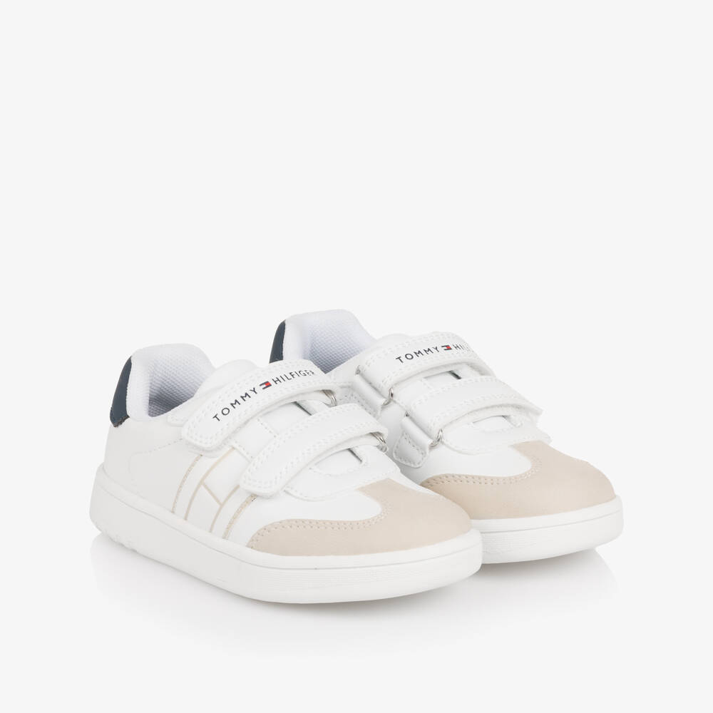 Tommy Hilfiger-White Faux Leather Velcro Trainers | Childrensalon