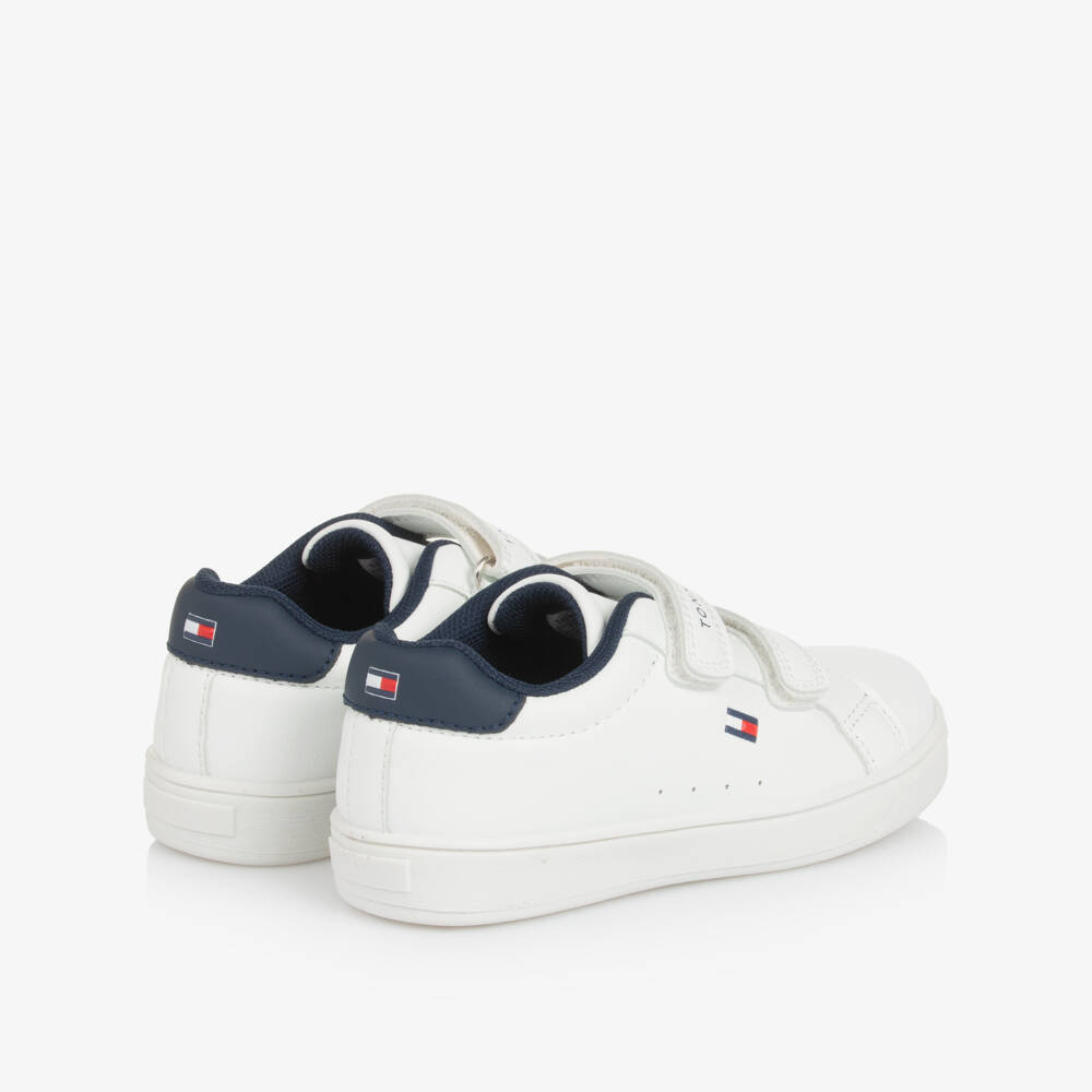 Tommy Hilfiger-Кроссовки белые из искусственной кожи на липучках с синими вставками | Childrensalon