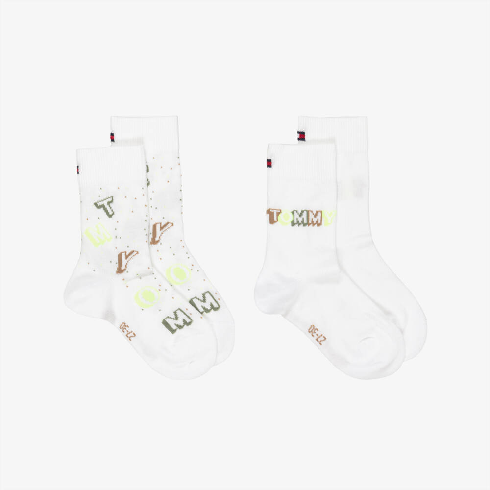 Tommy Hilfiger- White Knitted Logo Socks (2 Pack) | Childrensalon