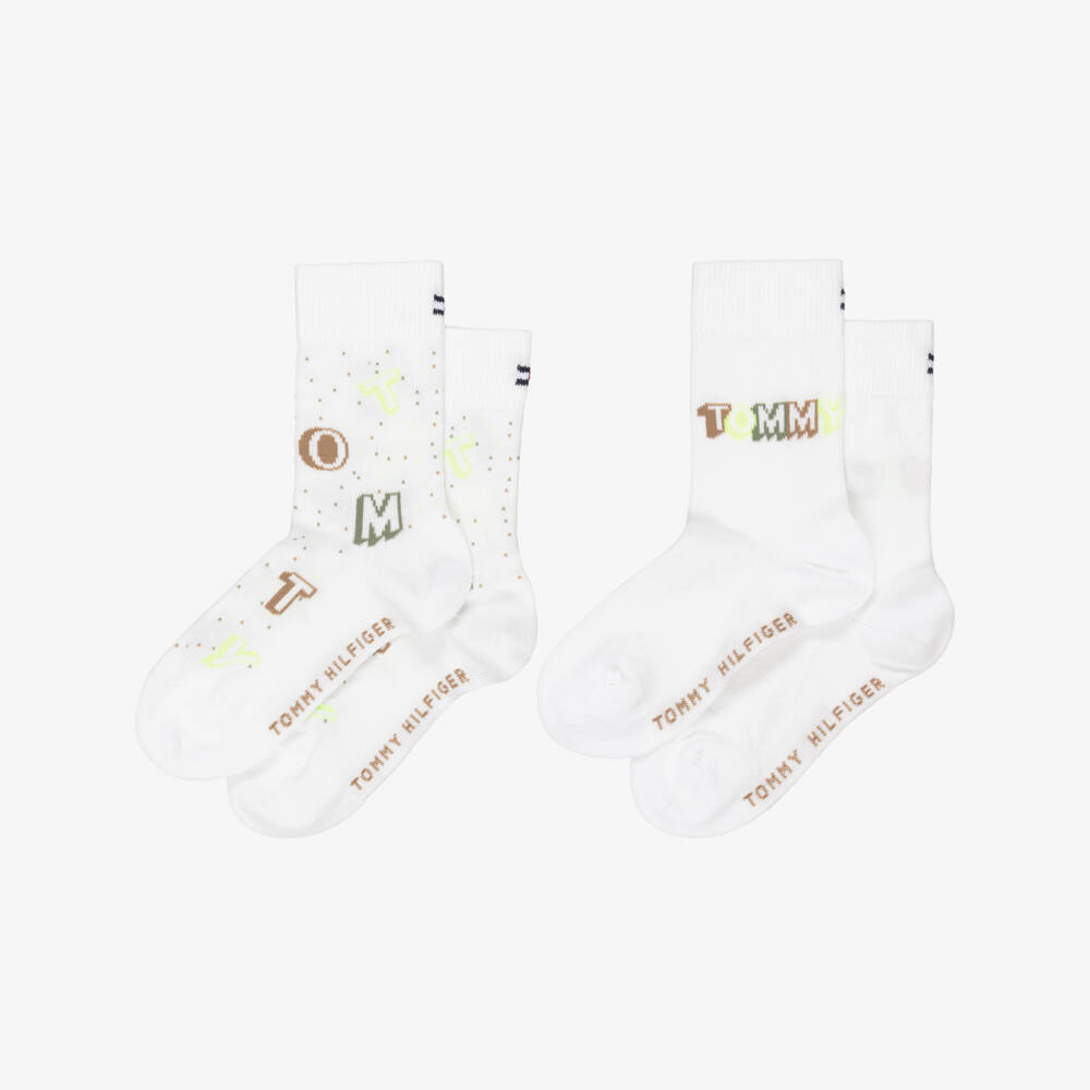 Tommy Hilfiger- White Knitted Logo Socks (2 Pack) | Childrensalon