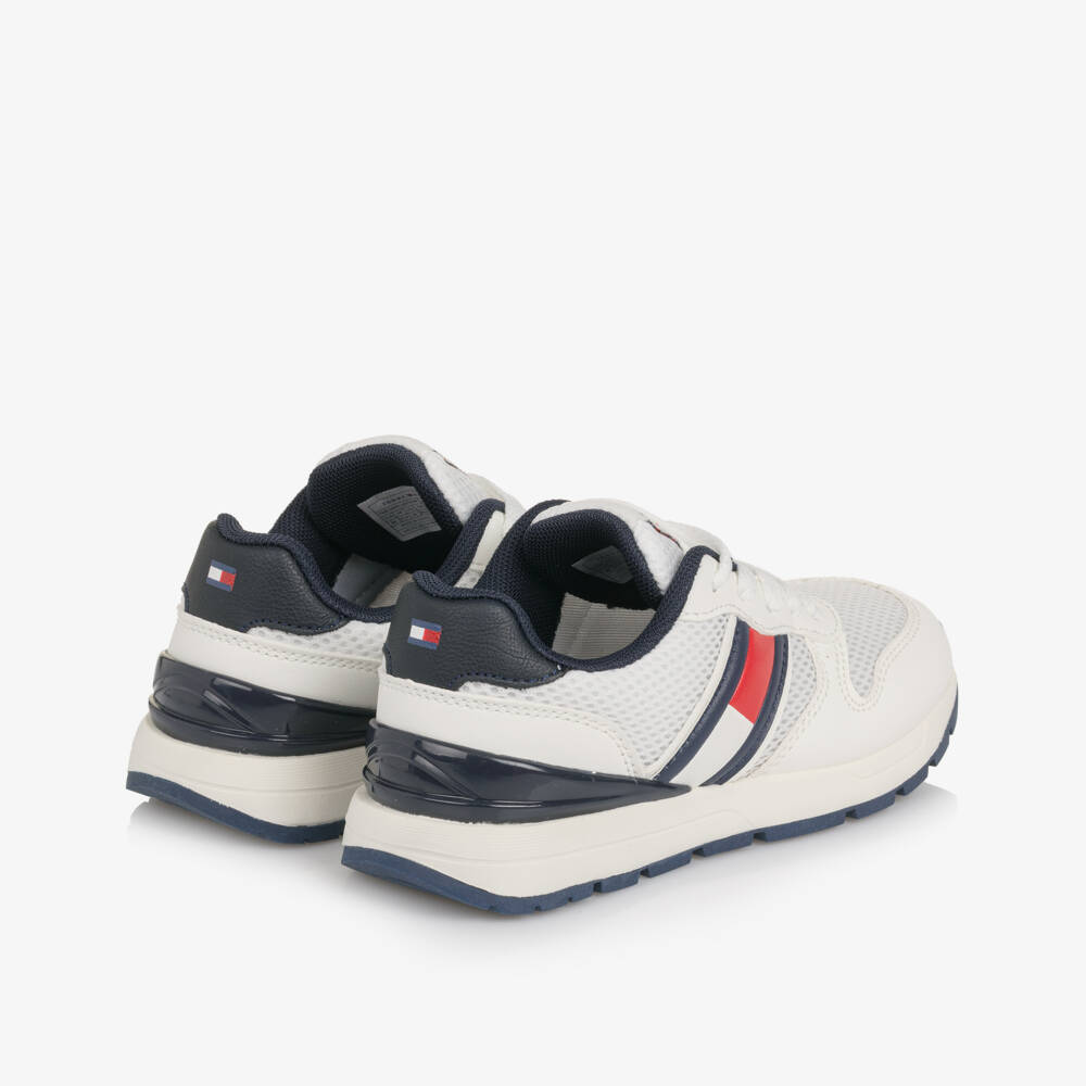 Tommy Hilfiger-White Mesh Trainers with Navy Blue Trims | Childrensalon