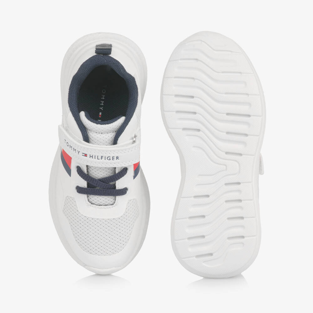 Tommy Hilfiger-White Mesh Velcro Trainers with Flag Logo | Childrensalon