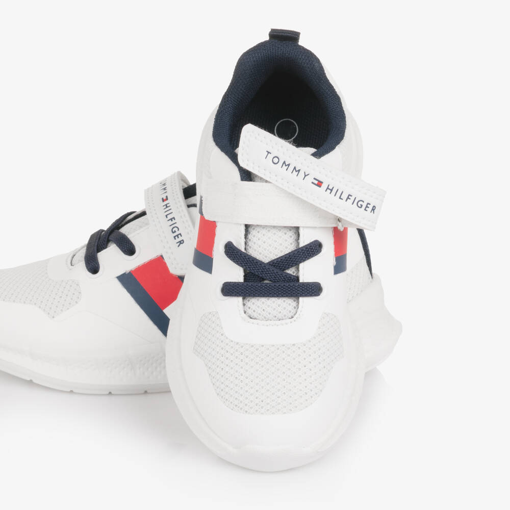 Tommy Hilfiger-White Mesh Velcro Trainers with Flag Logo | Childrensalon