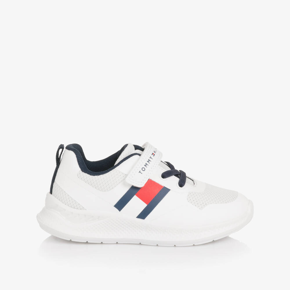 Tommy Hilfiger-White Mesh Velcro Trainers with Flag Logo | Childrensalon