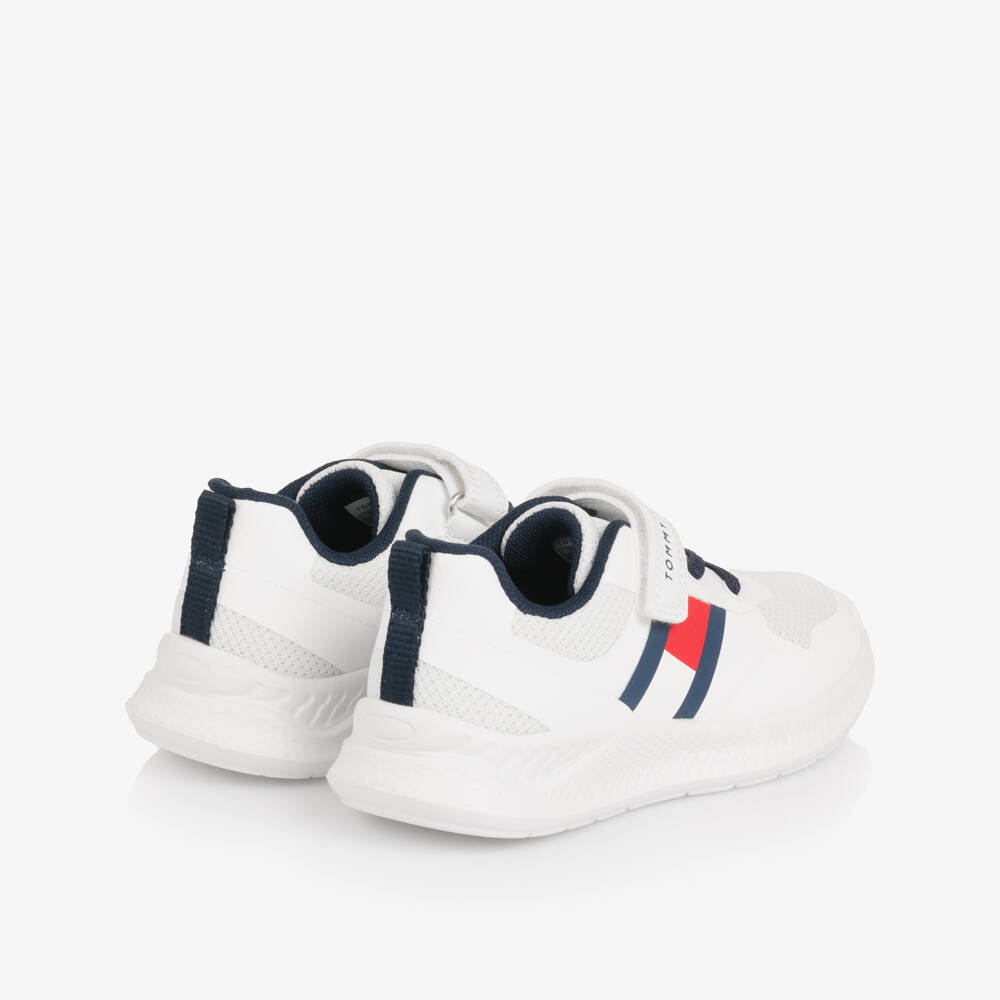 Tommy Hilfiger-White Mesh Velcro Trainers with Flag Logo | Childrensalon